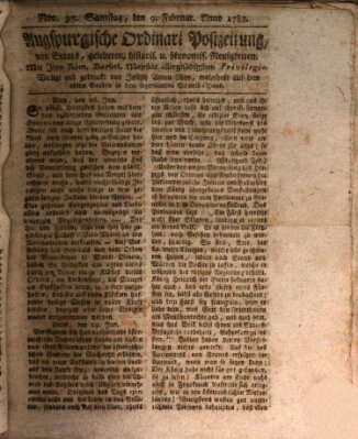 Augsburgische Ordinari Postzeitung von Staats-, gelehrten, historisch- u. ökonomischen Neuigkeiten (Augsburger Postzeitung) Samstag 9. Februar 1788