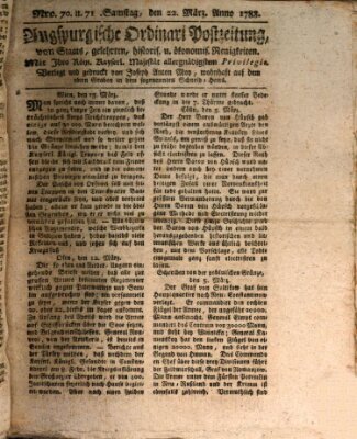 Augsburgische Ordinari Postzeitung von Staats-, gelehrten, historisch- u. ökonomischen Neuigkeiten (Augsburger Postzeitung) Samstag 22. März 1788