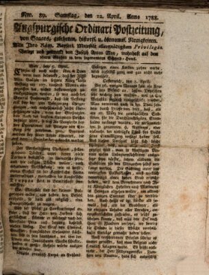 Augsburgische Ordinari Postzeitung von Staats-, gelehrten, historisch- u. ökonomischen Neuigkeiten (Augsburger Postzeitung) Samstag 12. April 1788