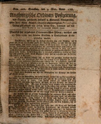 Augsburgische Ordinari Postzeitung von Staats-, gelehrten, historisch- u. ökonomischen Neuigkeiten (Augsburger Postzeitung) Samstag 3. Mai 1788