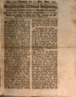 Augsburgische Ordinari Postzeitung von Staats-, gelehrten, historisch- u. ökonomischen Neuigkeiten (Augsburger Postzeitung) Mittwoch 21. Mai 1788