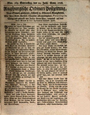 Augsburgische Ordinari Postzeitung von Staats-, gelehrten, historisch- u. ökonomischen Neuigkeiten (Augsburger Postzeitung) Donnerstag 10. Juli 1788