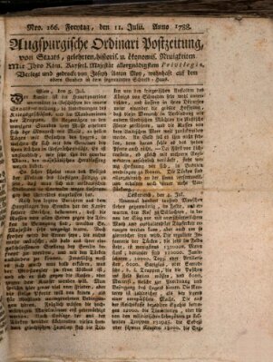 Augsburgische Ordinari Postzeitung von Staats-, gelehrten, historisch- u. ökonomischen Neuigkeiten (Augsburger Postzeitung) Freitag 11. Juli 1788