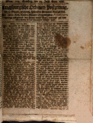 Augsburgische Ordinari Postzeitung von Staats-, gelehrten, historisch- u. ökonomischen Neuigkeiten (Augsburger Postzeitung) Samstag 19. Juli 1788