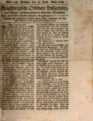 Augsburgische Ordinari Postzeitung von Staats-, gelehrten, historisch- u. ökonomischen Neuigkeiten (Augsburger Postzeitung) Freitag 25. Juli 1788