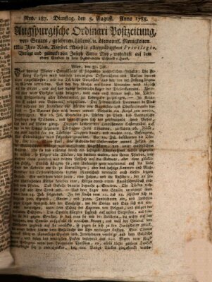 Augsburgische Ordinari Postzeitung von Staats-, gelehrten, historisch- u. ökonomischen Neuigkeiten (Augsburger Postzeitung) Dienstag 5. August 1788