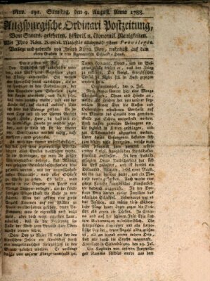 Augsburgische Ordinari Postzeitung von Staats-, gelehrten, historisch- u. ökonomischen Neuigkeiten (Augsburger Postzeitung) Samstag 9. August 1788