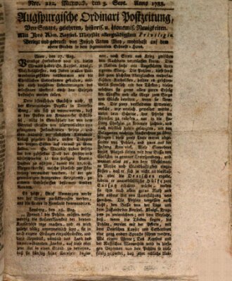 Augsburgische Ordinari Postzeitung von Staats-, gelehrten, historisch- u. ökonomischen Neuigkeiten (Augsburger Postzeitung) Mittwoch 3. September 1788