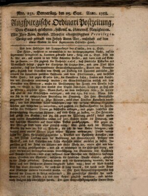 Augsburgische Ordinari Postzeitung von Staats-, gelehrten, historisch- u. ökonomischen Neuigkeiten (Augsburger Postzeitung) Donnerstag 25. September 1788