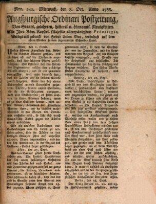 Augsburgische Ordinari Postzeitung von Staats-, gelehrten, historisch- u. ökonomischen Neuigkeiten (Augsburger Postzeitung) Mittwoch 8. Oktober 1788