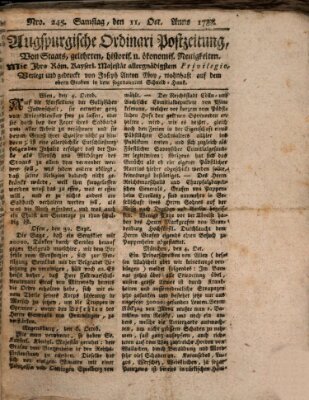 Augsburgische Ordinari Postzeitung von Staats-, gelehrten, historisch- u. ökonomischen Neuigkeiten (Augsburger Postzeitung) Samstag 11. Oktober 1788