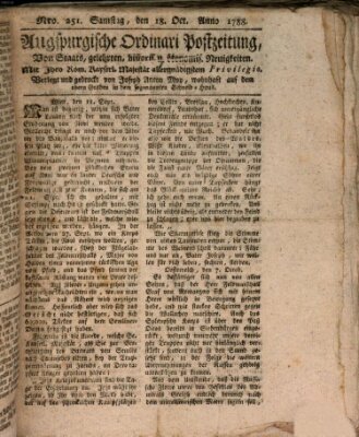 Augsburgische Ordinari Postzeitung von Staats-, gelehrten, historisch- u. ökonomischen Neuigkeiten (Augsburger Postzeitung) Samstag 18. Oktober 1788