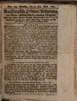 Augsburgische Ordinari Postzeitung von Staats-, gelehrten, historisch- u. ökonomischen Neuigkeiten (Augsburger Postzeitung) Dienstag 21. Oktober 1788