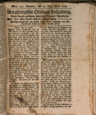 Augsburgische Ordinari Postzeitung von Staats-, gelehrten, historisch- u. ökonomischen Neuigkeiten (Augsburger Postzeitung) Samstag 25. Oktober 1788