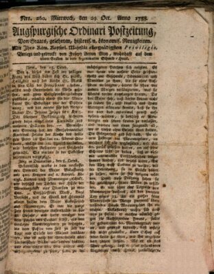 Augsburgische Ordinari Postzeitung von Staats-, gelehrten, historisch- u. ökonomischen Neuigkeiten (Augsburger Postzeitung) Mittwoch 29. Oktober 1788