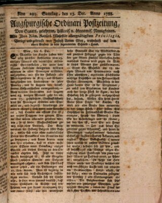 Augsburgische Ordinari Postzeitung von Staats-, gelehrten, historisch- u. ökonomischen Neuigkeiten (Augsburger Postzeitung) Samstag 13. Dezember 1788