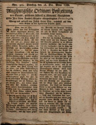 Augsburgische Ordinari Postzeitung von Staats-, gelehrten, historisch- u. ökonomischen Neuigkeiten (Augsburger Postzeitung) Dienstag 16. Dezember 1788