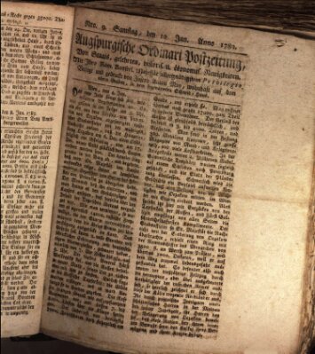 Augsburgische Ordinari Postzeitung von Staats-, gelehrten, historisch- u. ökonomischen Neuigkeiten (Augsburger Postzeitung) Samstag 10. Januar 1789