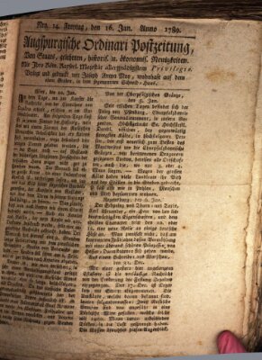 Augsburgische Ordinari Postzeitung von Staats-, gelehrten, historisch- u. ökonomischen Neuigkeiten (Augsburger Postzeitung) Freitag 16. Januar 1789