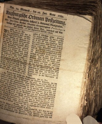 Augsburgische Ordinari Postzeitung von Staats-, gelehrten, historisch- u. ökonomischen Neuigkeiten (Augsburger Postzeitung) Mittwoch 28. Januar 1789