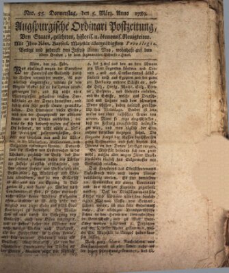 Augsburgische Ordinari Postzeitung von Staats-, gelehrten, historisch- u. ökonomischen Neuigkeiten (Augsburger Postzeitung) Donnerstag 5. März 1789