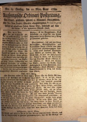 Augsburgische Ordinari Postzeitung von Staats-, gelehrten, historisch- u. ökonomischen Neuigkeiten (Augsburger Postzeitung) Dienstag 17. März 1789