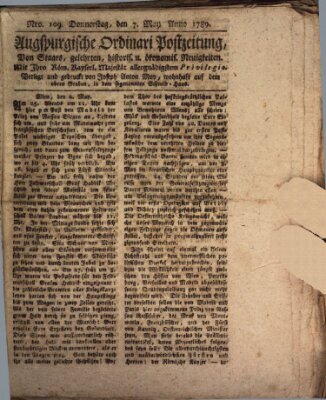 Augsburgische Ordinari Postzeitung von Staats-, gelehrten, historisch- u. ökonomischen Neuigkeiten (Augsburger Postzeitung) Donnerstag 7. Mai 1789