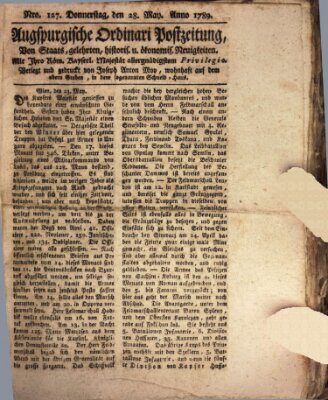 Augsburgische Ordinari Postzeitung von Staats-, gelehrten, historisch- u. ökonomischen Neuigkeiten (Augsburger Postzeitung) Donnerstag 28. Mai 1789