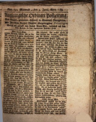 Augsburgische Ordinari Postzeitung von Staats-, gelehrten, historisch- u. ökonomischen Neuigkeiten (Augsburger Postzeitung) Mittwoch 3. Juni 1789