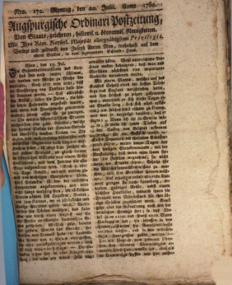 Augsburgische Ordinari Postzeitung von Staats-, gelehrten, historisch- u. ökonomischen Neuigkeiten (Augsburger Postzeitung) Montag 20. Juli 1789