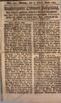 Augsburgische Ordinari Postzeitung von Staats-, gelehrten, historisch- u. ökonomischen Neuigkeiten (Augsburger Postzeitung) Montag 5. Oktober 1789