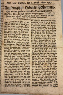 Augsburgische Ordinari Postzeitung von Staats-, gelehrten, historisch- u. ökonomischen Neuigkeiten (Augsburger Postzeitung) Freitag 9. Oktober 1789