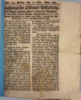 Augsburgische Ordinari Postzeitung von Staats-, gelehrten, historisch- u. ökonomischen Neuigkeiten (Augsburger Postzeitung) Freitag 27. November 1789