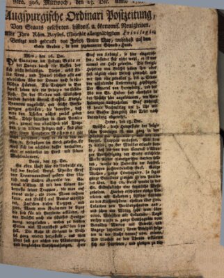 Augsburgische Ordinari Postzeitung von Staats-, gelehrten, historisch- u. ökonomischen Neuigkeiten (Augsburger Postzeitung) Mittwoch 23. Dezember 1789