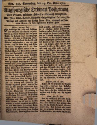 Augsburgische Ordinari Postzeitung von Staats-, gelehrten, historisch- u. ökonomischen Neuigkeiten (Augsburger Postzeitung) Donnerstag 24. Dezember 1789