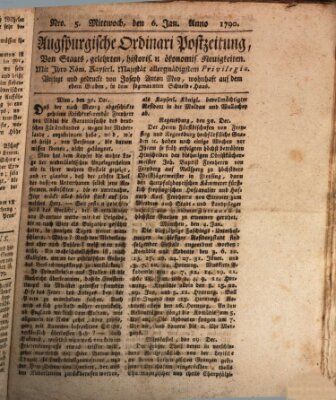 Augsburgische Ordinari Postzeitung von Staats-, gelehrten, historisch- u. ökonomischen Neuigkeiten (Augsburger Postzeitung) Mittwoch 6. Januar 1790