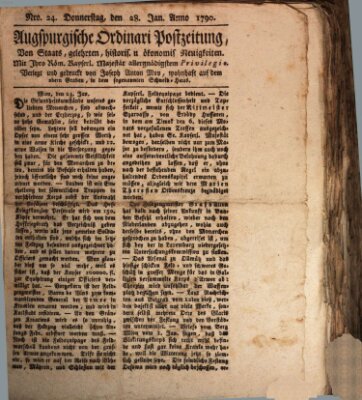 Augsburgische Ordinari Postzeitung von Staats-, gelehrten, historisch- u. ökonomischen Neuigkeiten (Augsburger Postzeitung) Donnerstag 28. Januar 1790