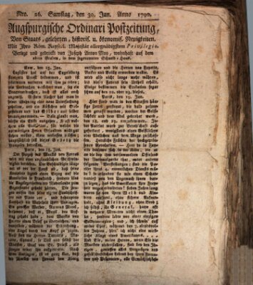Augsburgische Ordinari Postzeitung von Staats-, gelehrten, historisch- u. ökonomischen Neuigkeiten (Augsburger Postzeitung) Samstag 30. Januar 1790