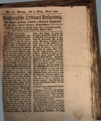 Augsburgische Ordinari Postzeitung von Staats-, gelehrten, historisch- u. ökonomischen Neuigkeiten (Augsburger Postzeitung) Freitag 5. März 1790