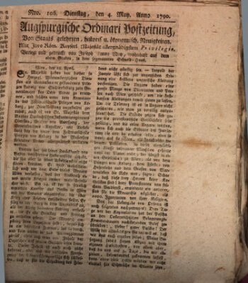 Augsburgische Ordinari Postzeitung von Staats-, gelehrten, historisch- u. ökonomischen Neuigkeiten (Augsburger Postzeitung) Dienstag 4. Mai 1790