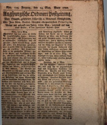 Augsburgische Ordinari Postzeitung von Staats-, gelehrten, historisch- u. ökonomischen Neuigkeiten (Augsburger Postzeitung) Freitag 14. Mai 1790