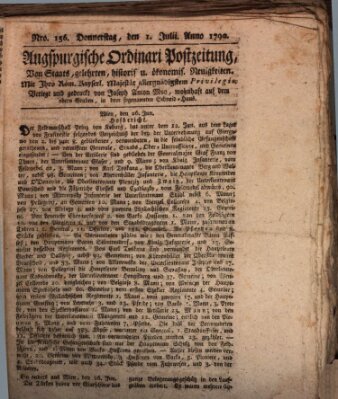 Augsburgische Ordinari Postzeitung von Staats-, gelehrten, historisch- u. ökonomischen Neuigkeiten (Augsburger Postzeitung) Donnerstag 1. Juli 1790