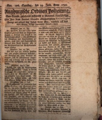 Augsburgische Ordinari Postzeitung von Staats-, gelehrten, historisch- u. ökonomischen Neuigkeiten (Augsburger Postzeitung) Samstag 24. Juli 1790