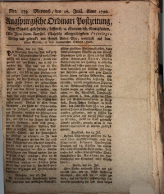 Augsburgische Ordinari Postzeitung von Staats-, gelehrten, historisch- u. ökonomischen Neuigkeiten (Augsburger Postzeitung) Mittwoch 28. Juli 1790