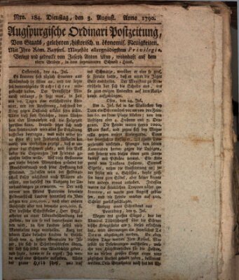 Augsburgische Ordinari Postzeitung von Staats-, gelehrten, historisch- u. ökonomischen Neuigkeiten (Augsburger Postzeitung) Dienstag 3. August 1790