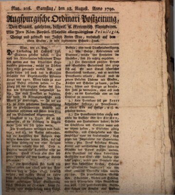 Augsburgische Ordinari Postzeitung von Staats-, gelehrten, historisch- u. ökonomischen Neuigkeiten (Augsburger Postzeitung) Samstag 28. August 1790