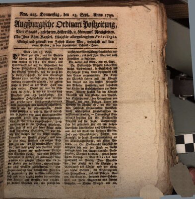 Augsburgische Ordinari Postzeitung von Staats-, gelehrten, historisch- u. ökonomischen Neuigkeiten (Augsburger Postzeitung) Donnerstag 23. September 1790