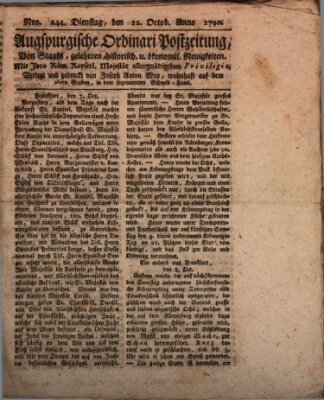 Augsburgische Ordinari Postzeitung von Staats-, gelehrten, historisch- u. ökonomischen Neuigkeiten (Augsburger Postzeitung) Dienstag 12. Oktober 1790