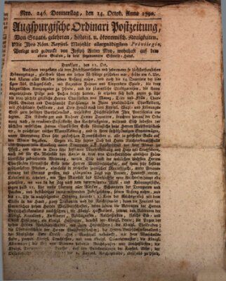 Augsburgische Ordinari Postzeitung von Staats-, gelehrten, historisch- u. ökonomischen Neuigkeiten (Augsburger Postzeitung) Donnerstag 14. Oktober 1790