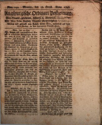 Augsburgische Ordinari Postzeitung von Staats-, gelehrten, historisch- u. ökonomischen Neuigkeiten (Augsburger Postzeitung) Montag 18. Oktober 1790